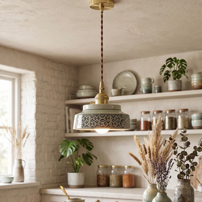 Ceramic Pendant Light with Hand Painted Finish and Adjustable Cord