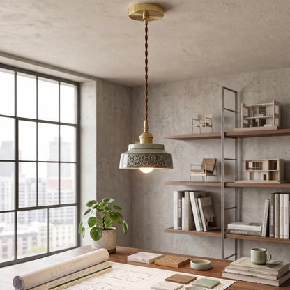 Ceramic Pendant Light with Hand Painted Finish and Adjustable Cord