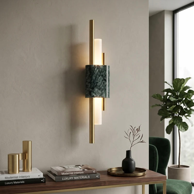 Marble Wall Light with Brass Finish and Soft Acrylic Diffuser Design