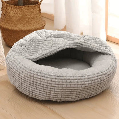 Pet Bed with Hooded Cover and Soft Fleece Interior for Indoor Use
