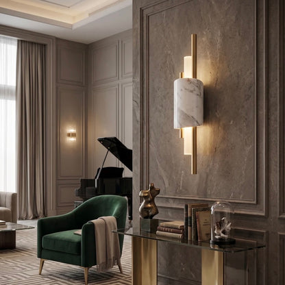 Marble Wall Light with Brass Finish and Soft Acrylic Diffuser Design