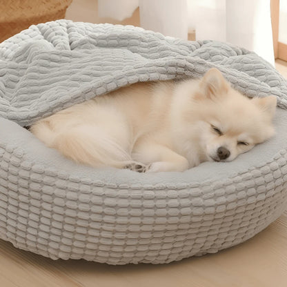 Pet Bed with Hooded Cover and Soft Fleece Interior for Indoor Use