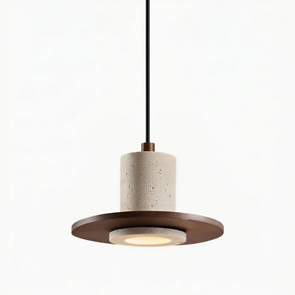 Travertine pendant light with wood trim