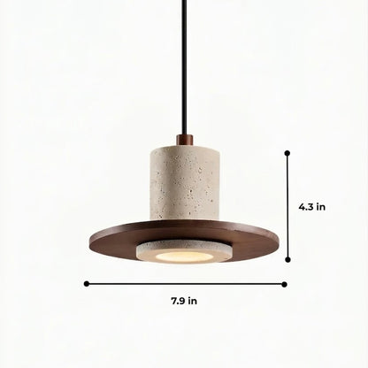 Travertine pendant light with wood trim