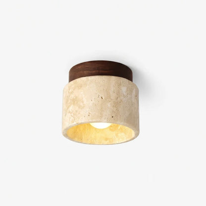 Travertine Stone Ceiling Light with Wood Accent for Indoor Spaces