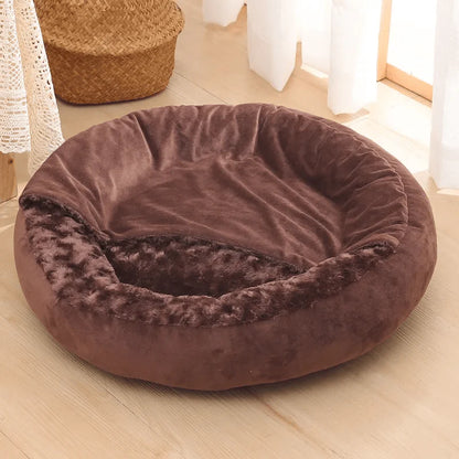 Pet Bed with Hooded Cover and Soft Fleece Interior for Indoor Use