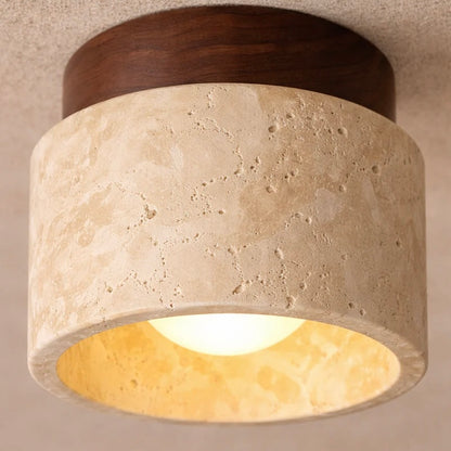 Travertine Stone Ceiling Light with Wood Accent for Indoor Spaces