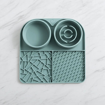 3 in 1 Pet Feeding Mat with Slow Feeder, Lick Mat and Water Bowl