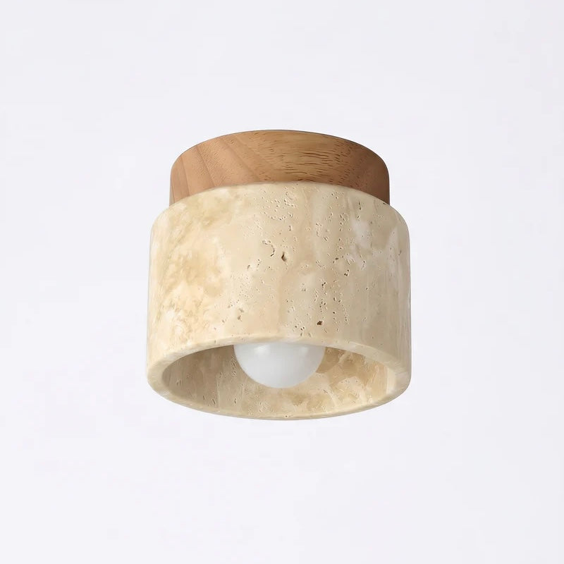 Travertine Stone Ceiling Light with Wood Accent for Indoor Spaces