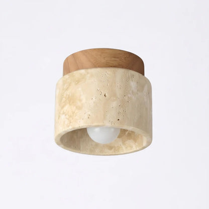 Travertine Stone Ceiling Light with Wood Accent for Indoor Spaces