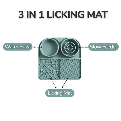 3 in 1 Pet Feeding Mat with Slow Feeder, Lick Mat and Water Bowl