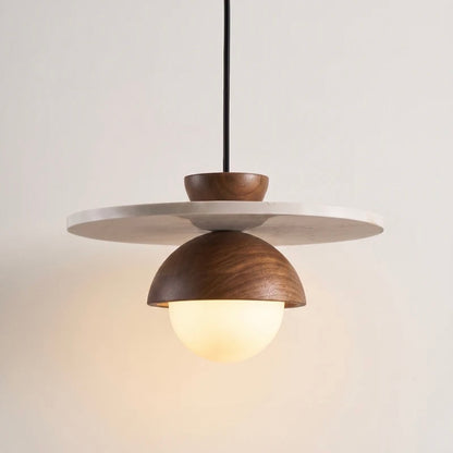 Glass Globe Pendant Light with Wood and Stone Base