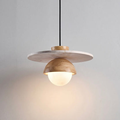 Glass Globe Pendant Light with Wood and Stone Base