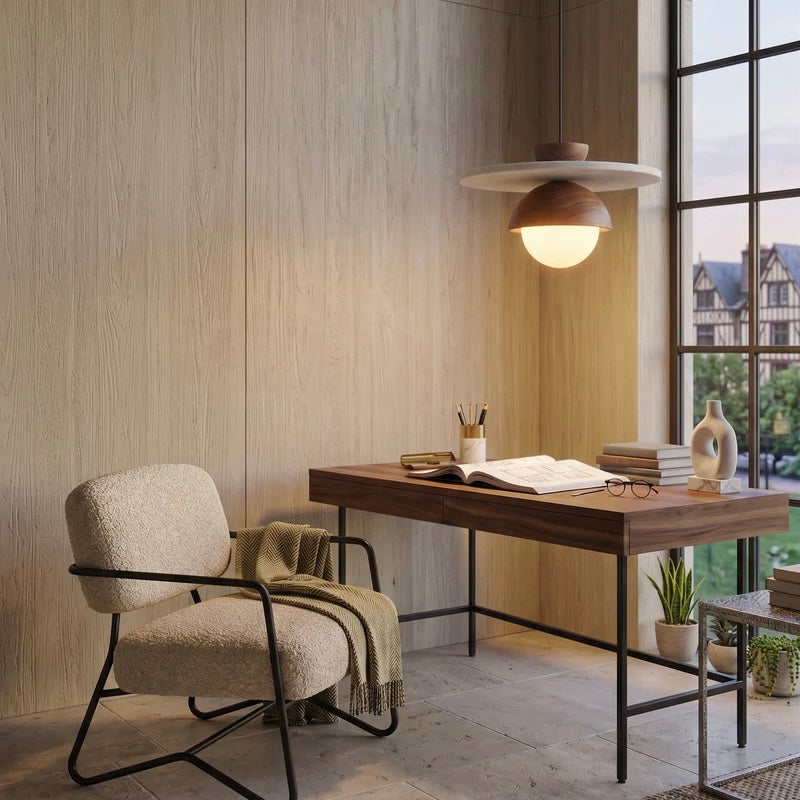 Glass Globe Pendant Light with Wood and Stone Base