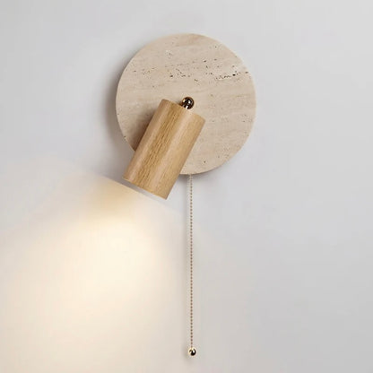 Travertine Wall Light with Wood and Metal Details for Indoor Spaces