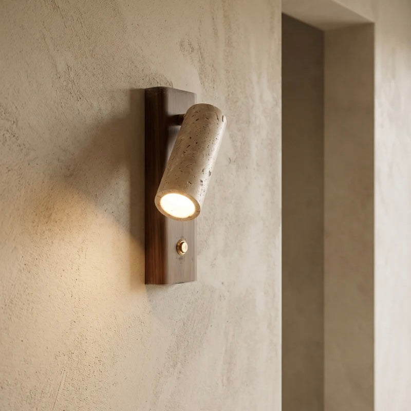 Indoor Wall Light with Natural Stone, Wood Accent, and LED Source