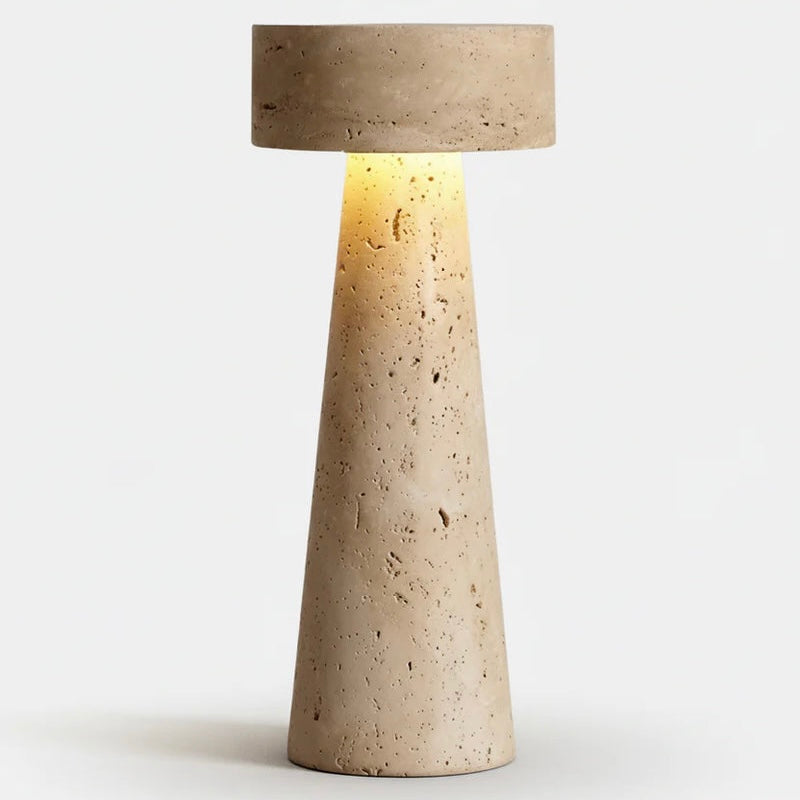 Travertine Stone Table Lamp with Built In LED and Sculptural Design