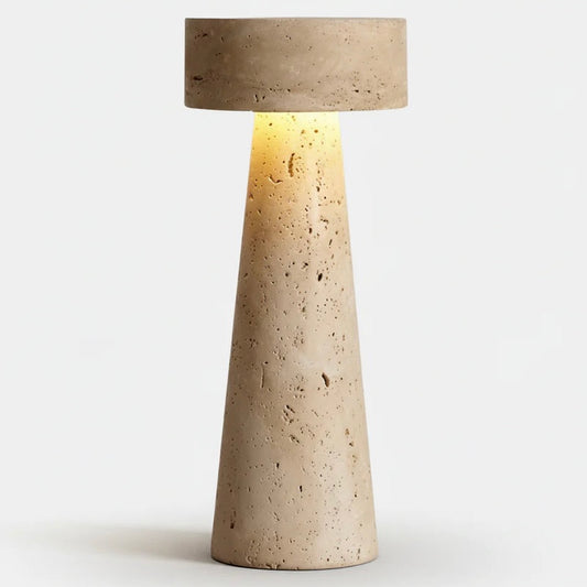 Travertine Stone Table Lamp with Built In LED and Sculptural Design