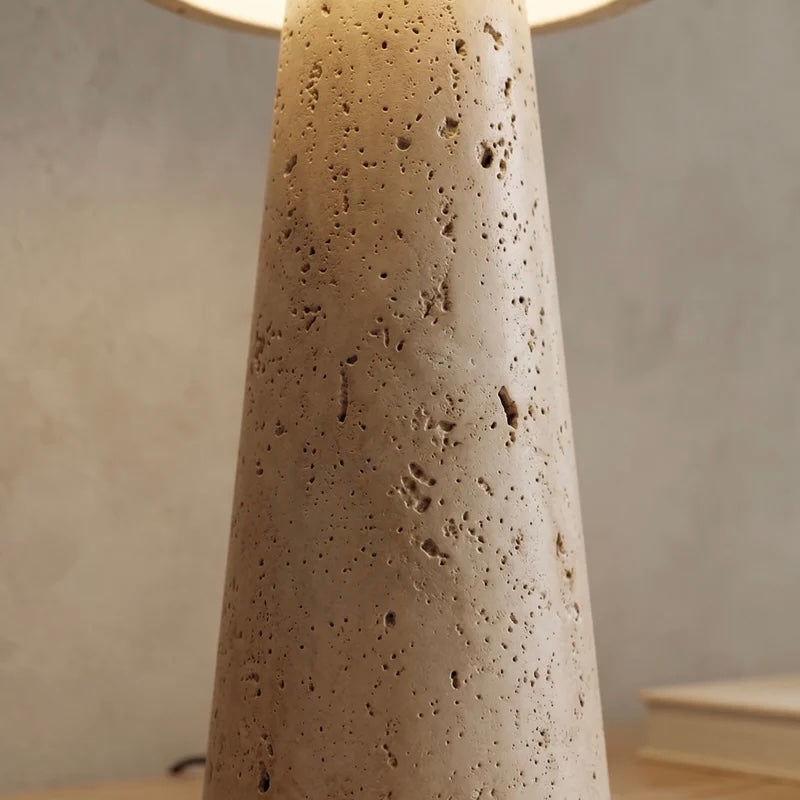 Travertine Stone Table Lamp with Built In LED and Sculptural Design