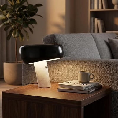 Metal and Marble Table Lamp with Directed Light and Touch Control