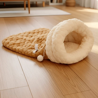 Plush Cat Sleeping Bag with Semi Enclosed Design and Washable Design
