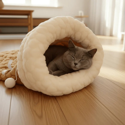 Plush Cat Sleeping Bag with Semi Enclosed Design and Washable Design