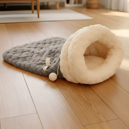 Plush Cat Sleeping Bag with Semi Enclosed Design and Washable Design
