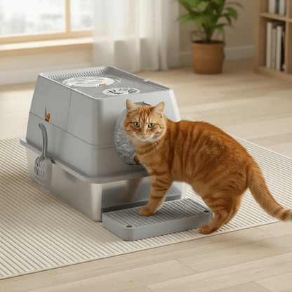 Stainless Steel Litter Box Flip-Top Design