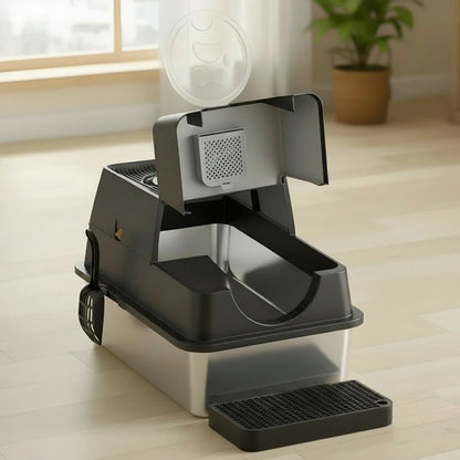 Stainless Steel Litter Box Flip-Top Design