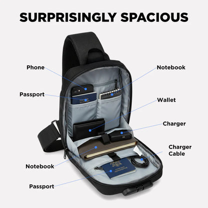 Crossbody Travel Bag with USB Charging Function and Zip Pockets