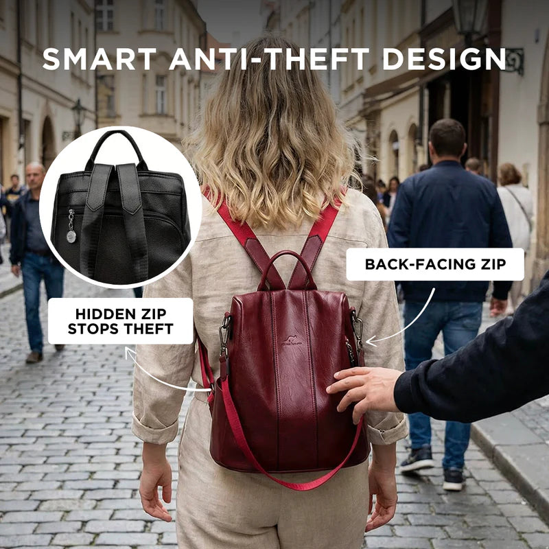 Leather Backpack with Convertible Strap and Anti Theft Design for Women