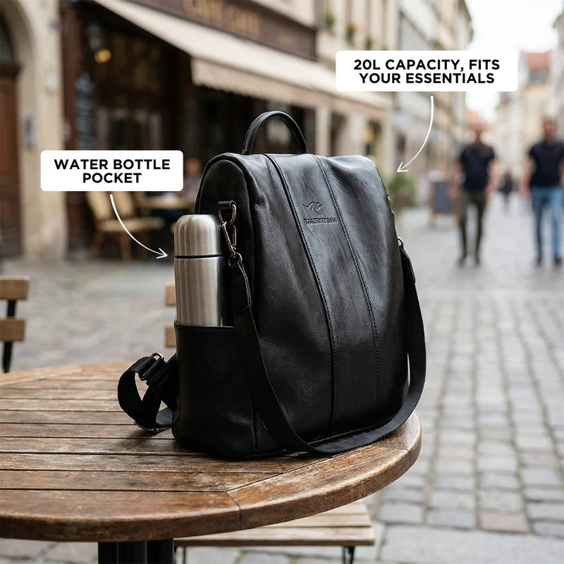 Leather Backpack with Convertible Strap and Anti Theft Design for Women