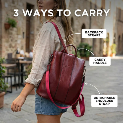 Leather Backpack with Convertible Strap and Anti Theft Design for Women