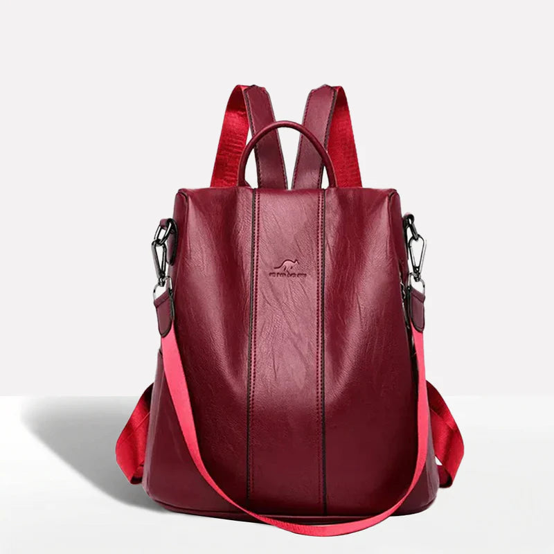 Leather Backpack with Convertible Strap and Anti Theft Design for Women