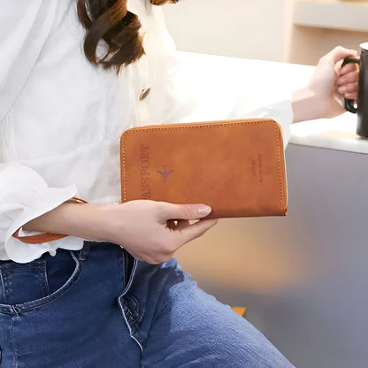 RFID Travel Passport Holder with Water Resistant PU Leather Design