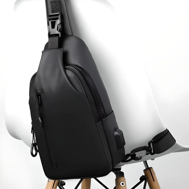 Shoulder Bag with Water Resistant Fabric and USB Charging Port