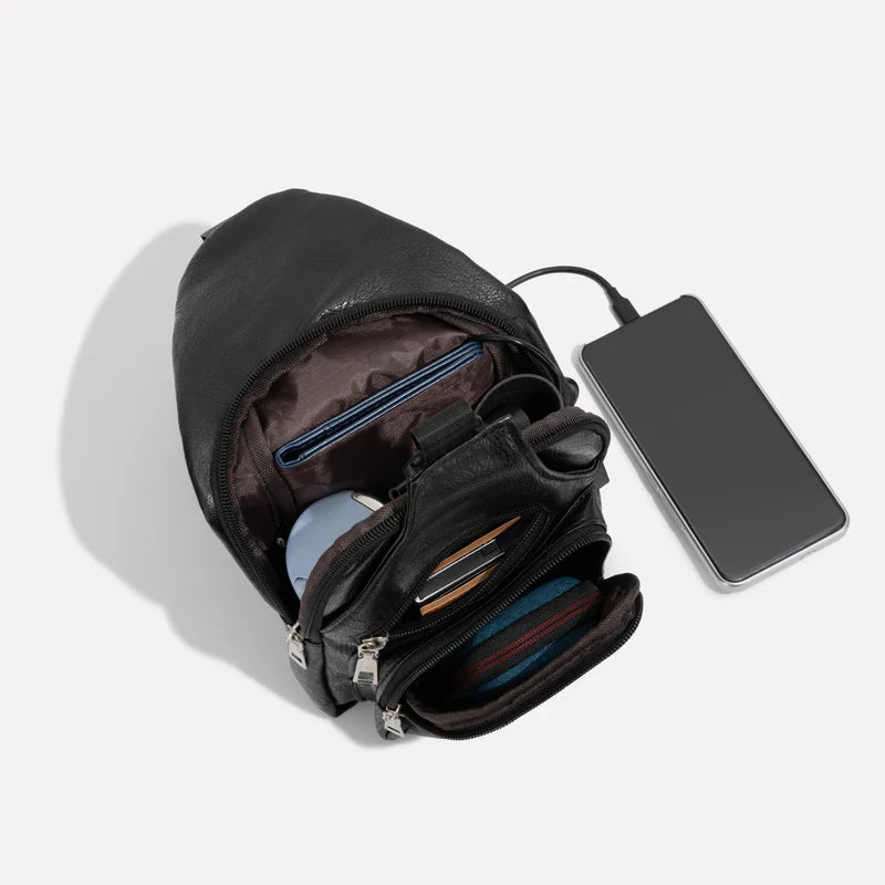 Leather Crossbody Bag with Anti Theft Design and d USB Port