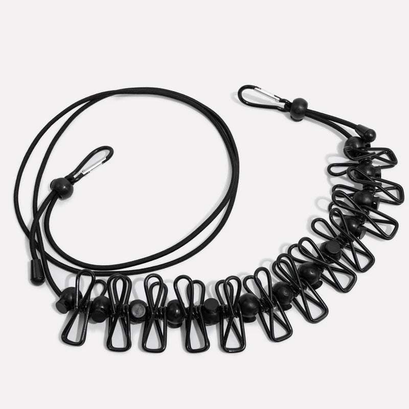 Portable Travel Clothesline with Stretch Cord and Steel Hook Design