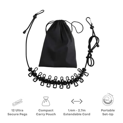 Portable Travel Clothesline with Stretch Cord and Steel Hook Design
