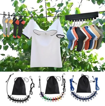 Portable Travel Clothesline with Stretch Cord and Steel Hook Design