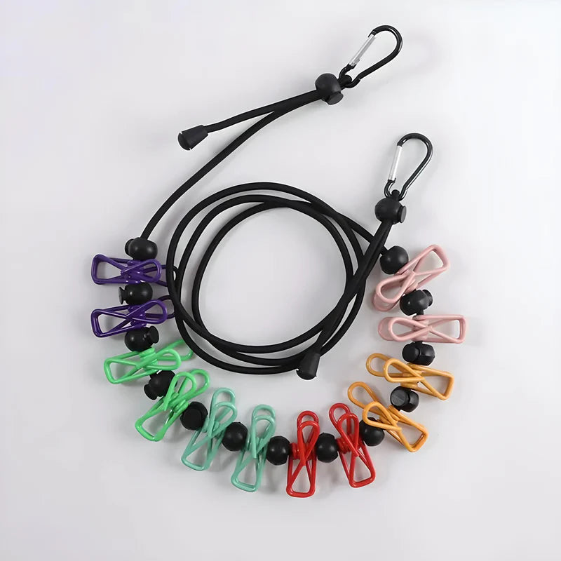 Portable Travel Clothesline with Stretch Cord and Steel Hook Design