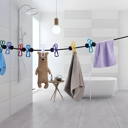 Portable Travel Clothesline with Stretch Cord and Steel Hook Design