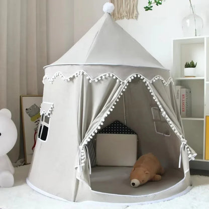 Canvas Play Teepee Tent with Cotton Fabric and Wooden Pole Frame