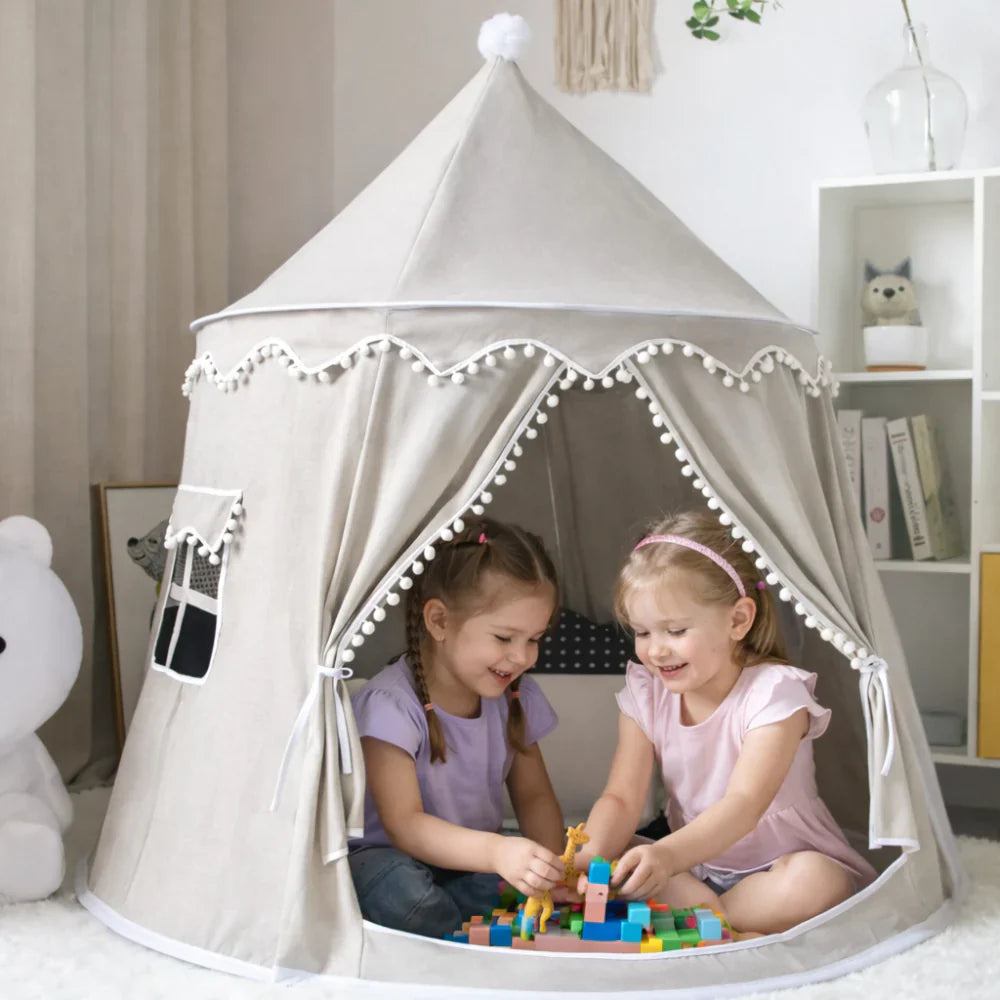 Canvas Play Teepee Tent with Cotton Fabric and Wooden Pole Frame