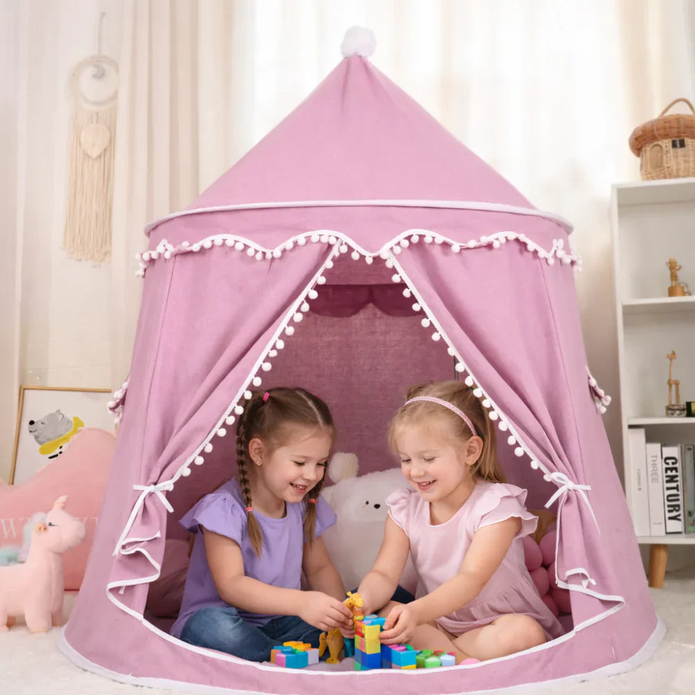 Canvas Play Teepee Tent with Cotton Fabric and Wooden Pole Frame
