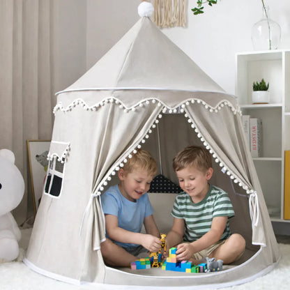 Canvas Play Teepee Tent with Cotton Fabric and Wooden Pole Frame