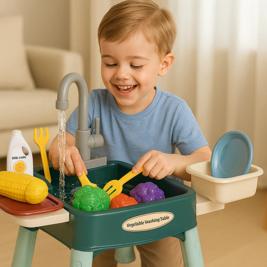 Kids Pretend Play Kitchen Set with Sink, Storage and Accessories