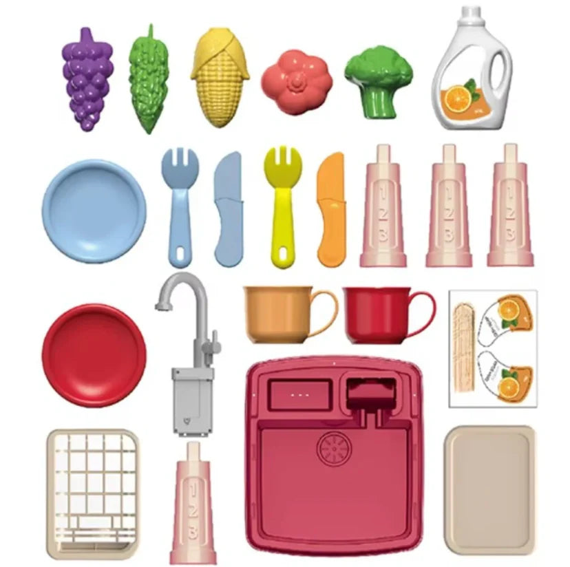 Kids Pretend Play Kitchen Set with Sink, Storage and Accessories