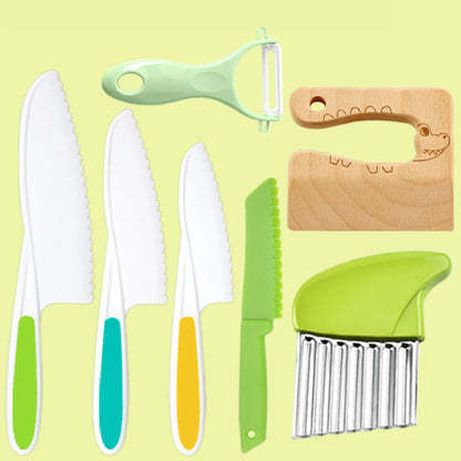 Kids Kitchen Tool Set with Plastic Knives, Bowls and Measuring Spoons