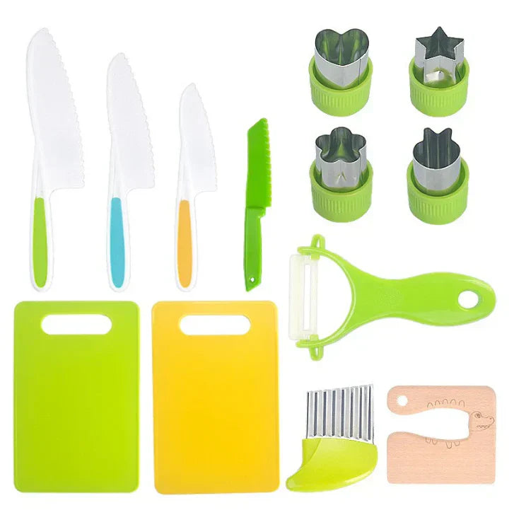 Kids Kitchen Tool Set with Plastic Knives, Bowls and Measuring Spoons